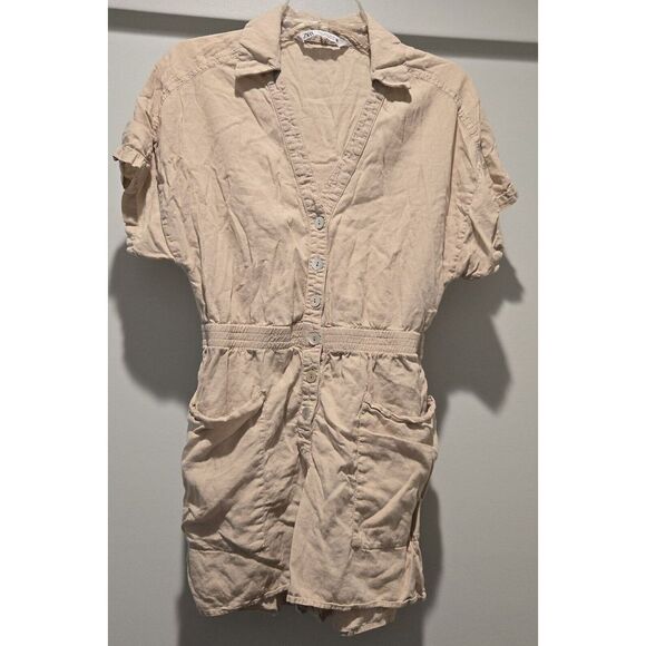 Zara Women's size small khaki playsuit romper with pockets linen blend - Picture 5 of 7
